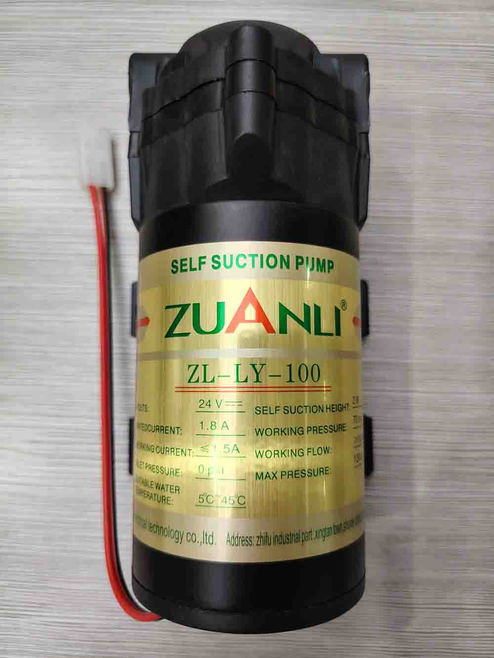 100 GPD RO 부스터 펌프 – 24V DC, 70 PSI 작동 압력, ≥1000 ml/min 유량